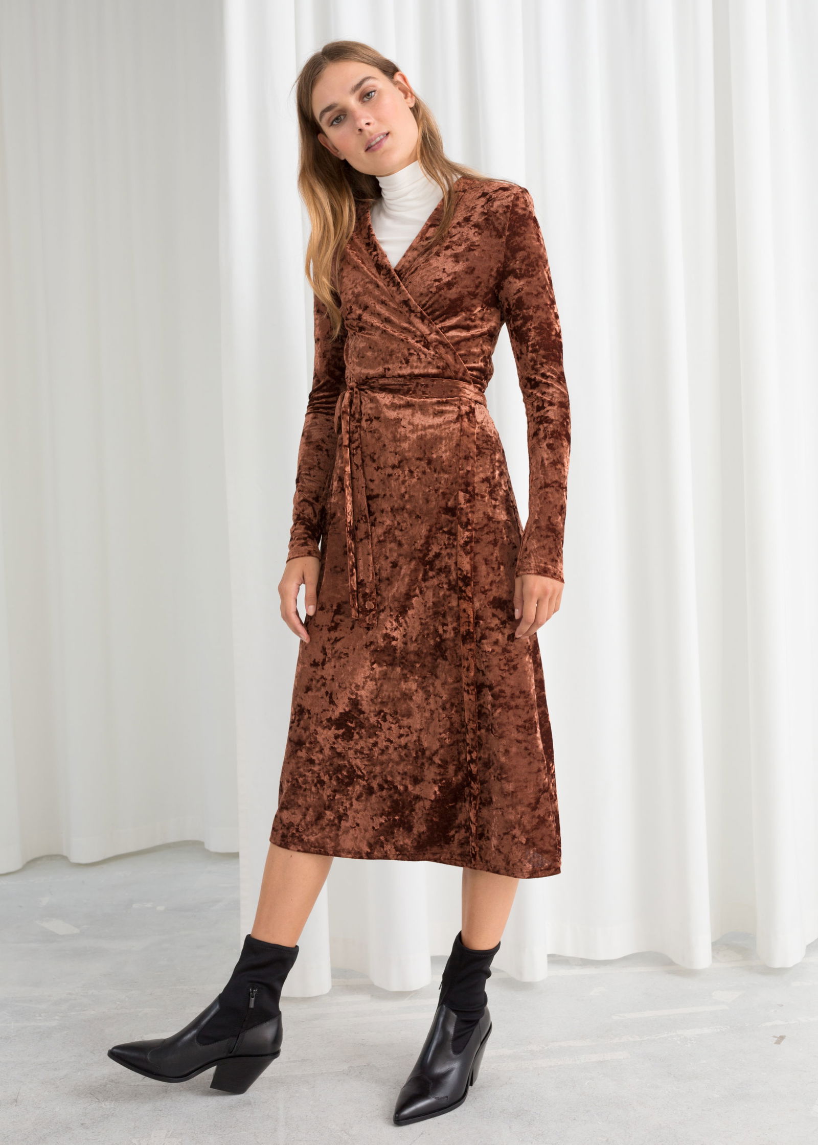 brown velvet wrap dress Emery Brown/Crystal Ballet Flat
