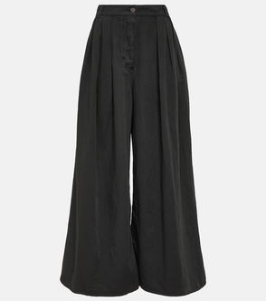 THE ROW Criselle Pleated Cotton-Blend Wide-Leg Trousers