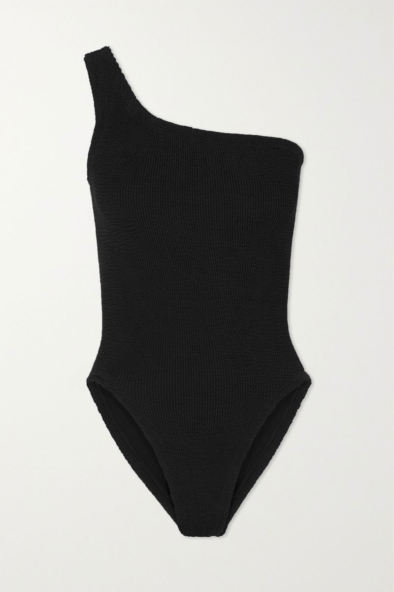 Hunza G Nancy One Shoulder Seersucker Swimsuit In Black Endource