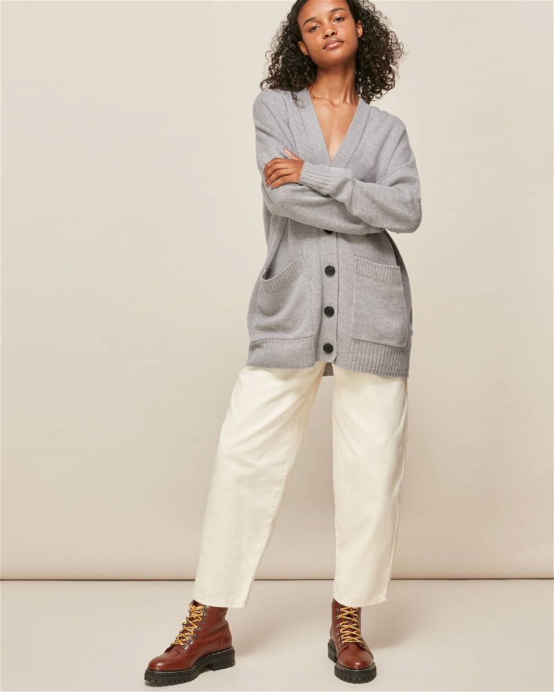 Grey Long Line Pocket Wool Cardigan, WHISTLES