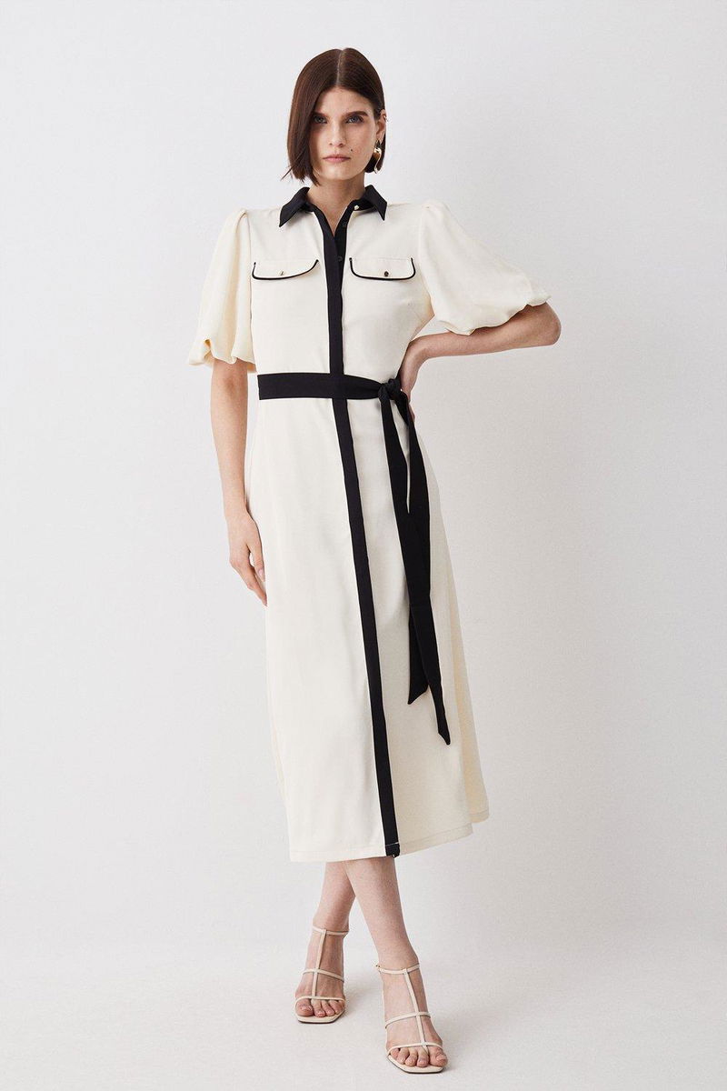 karen millen short sleeve dress KAREN MILLEN Pu Ponte Pleat Detail Mini Dress UK 12/US 8