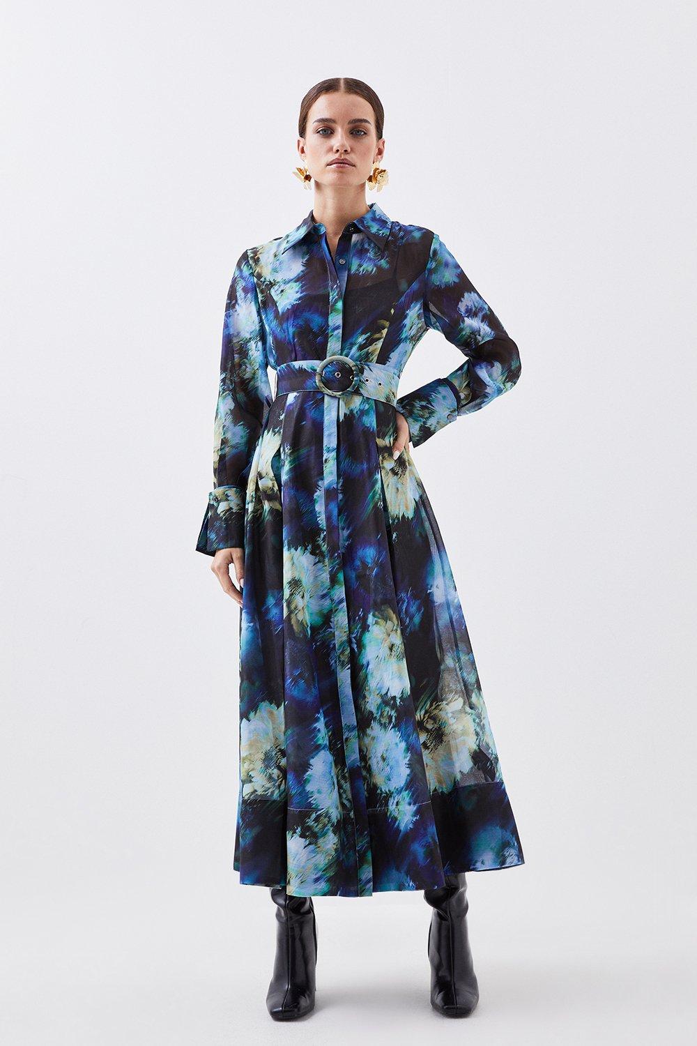 KAREN MILLEN Petite Floral Organdie Long Sleeve Woven Maxi Dress | Endource