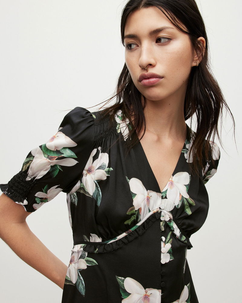 all saints black floral dress Square Collar Puff Sleeve Chic White Dress – Belchic main image 1