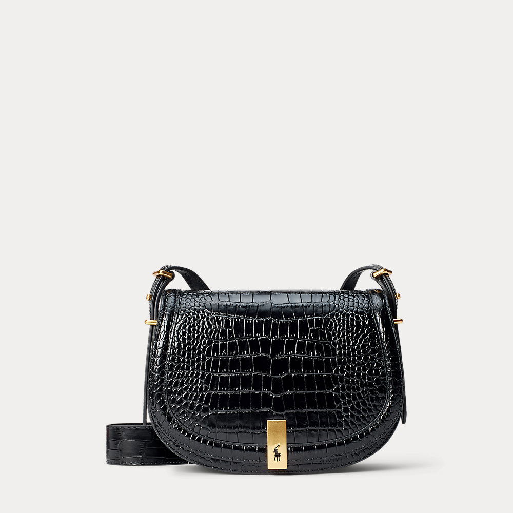 Polo Ralph Lauren Polo Id Croc Embossed Saddle Bag In Black Endource