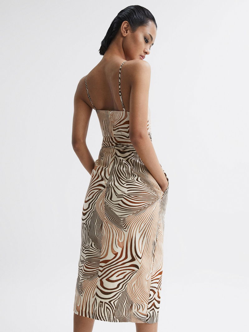 REISS Rosie Fitted Animal Print Midi Dress endource