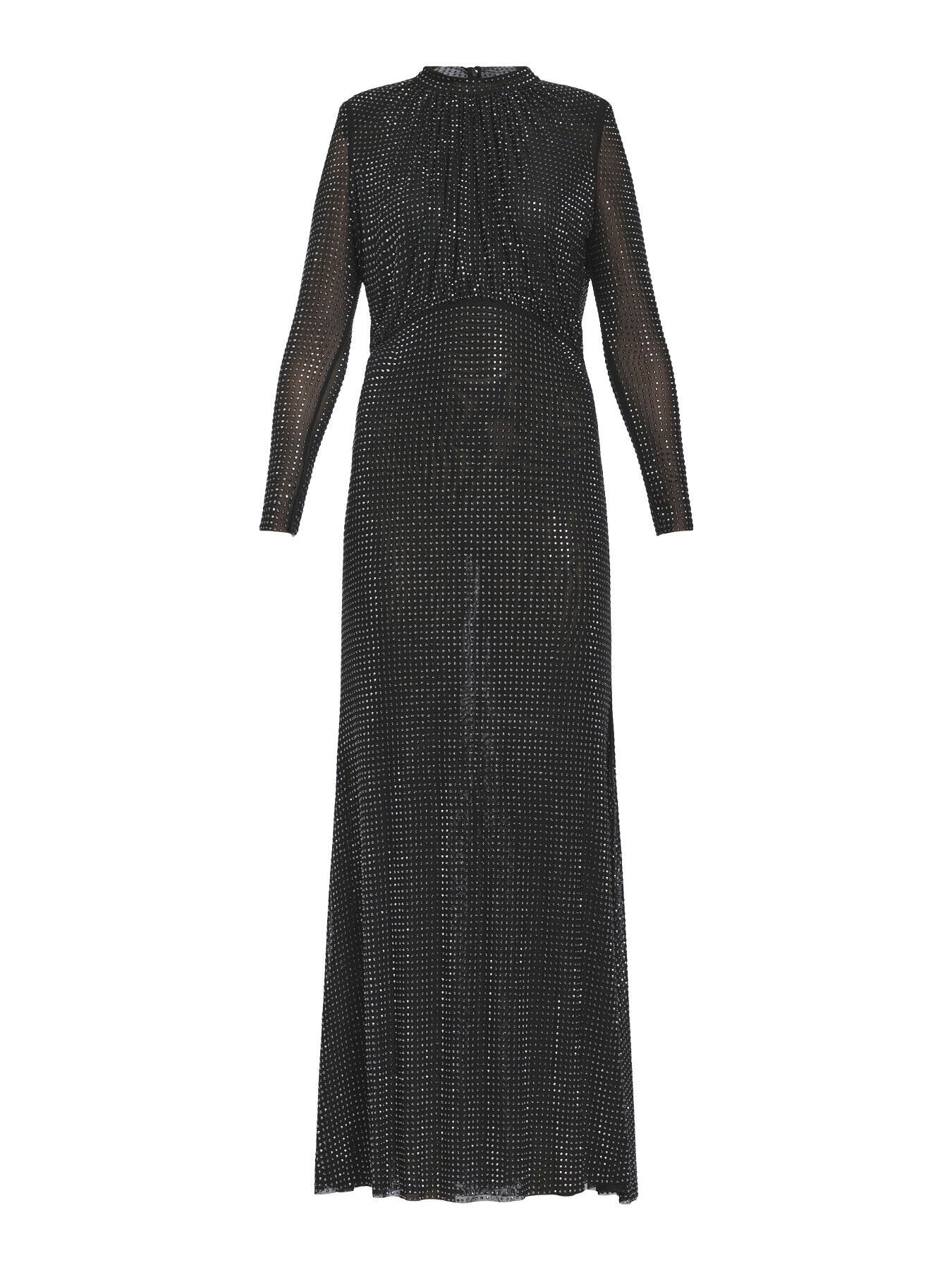 SELF-PORTRAIT Rhinestone Mesh Long Sleeve Maxi Dress in Black | Endource