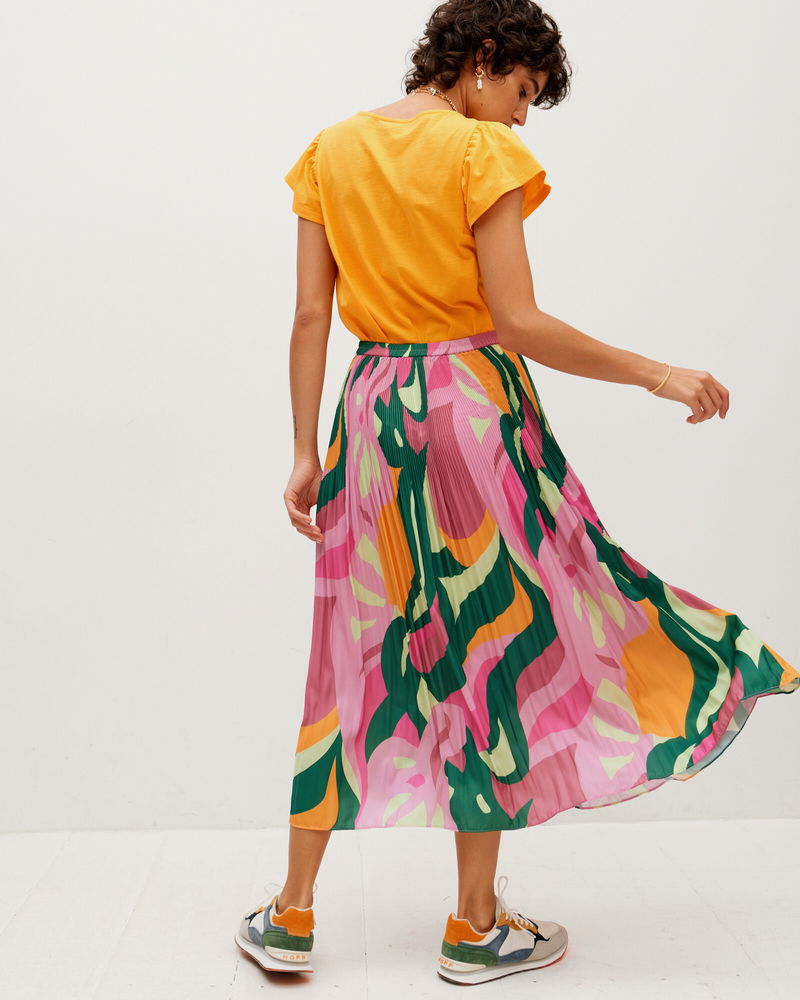 OLIVER BONAS Abstract Swirl Print Plisse Midi Skirt endource