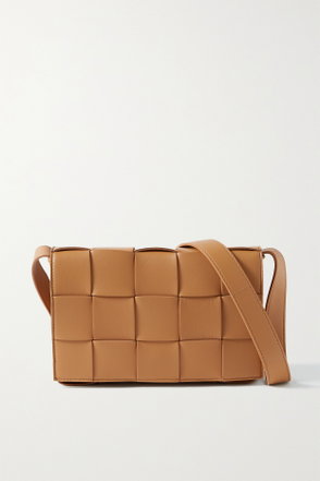 Tan woven leather crossbody bag