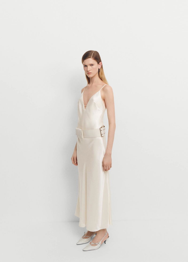 mango white silk dress Ruched satin dress