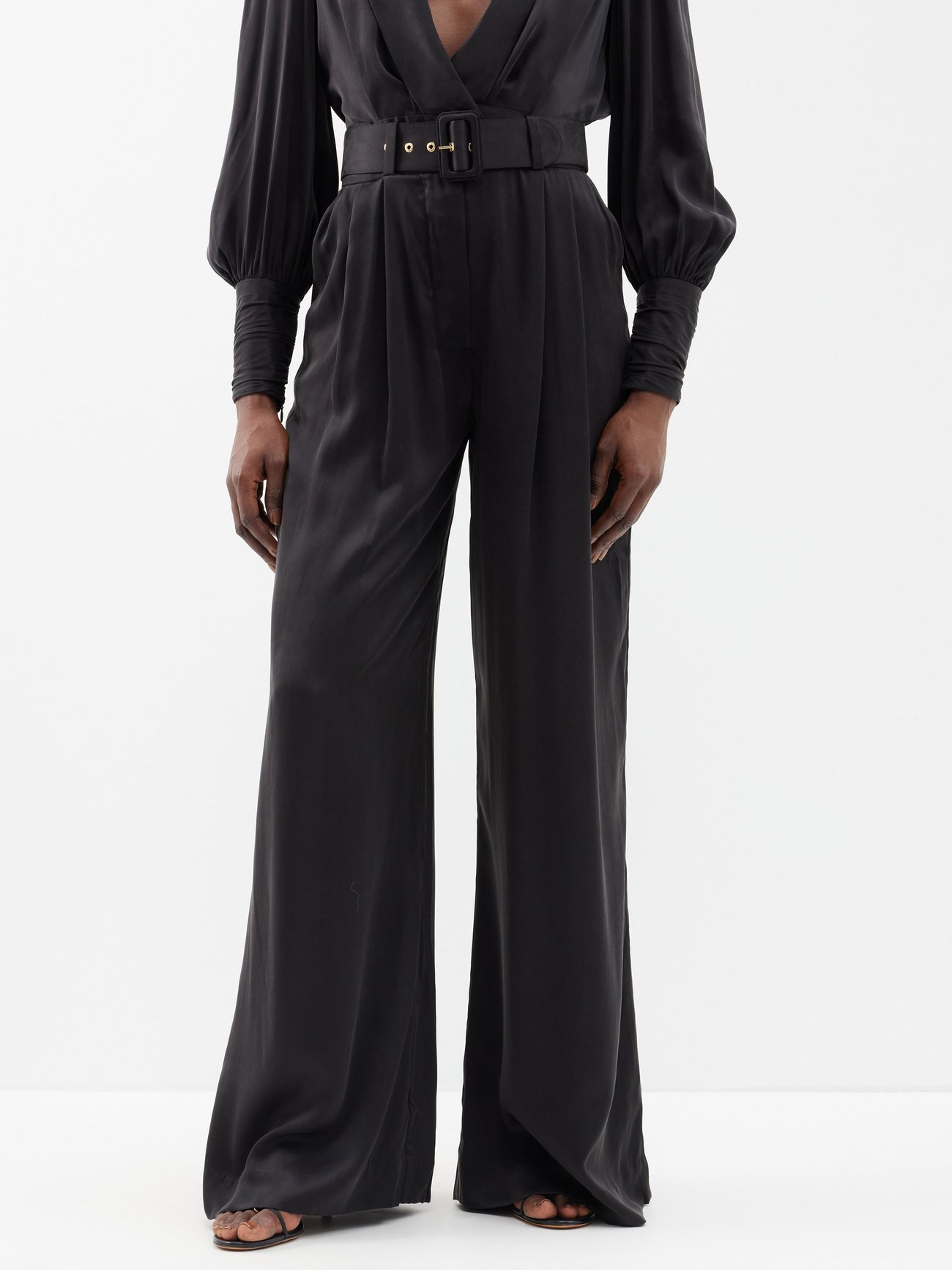 Zimmermann Double Pleat Silk Wide Leg Trousers In Black Endource