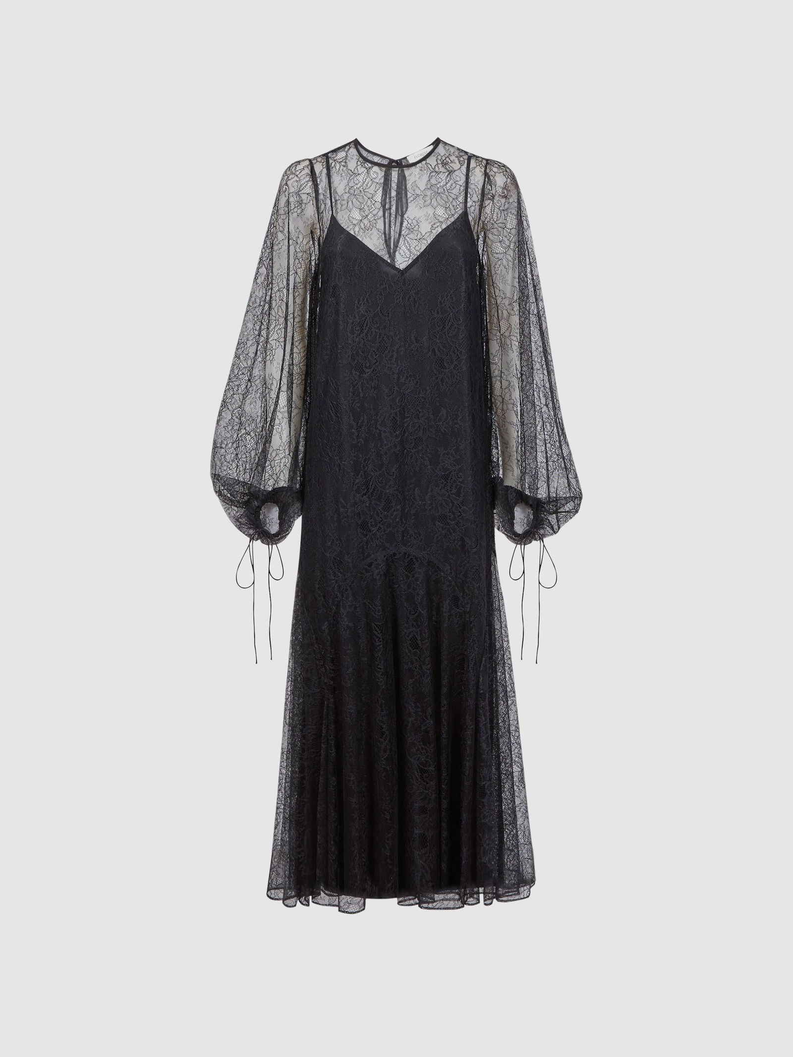florere lace midi dress Lace Detail Puff Sleeve Cotton Midi Dress Florere