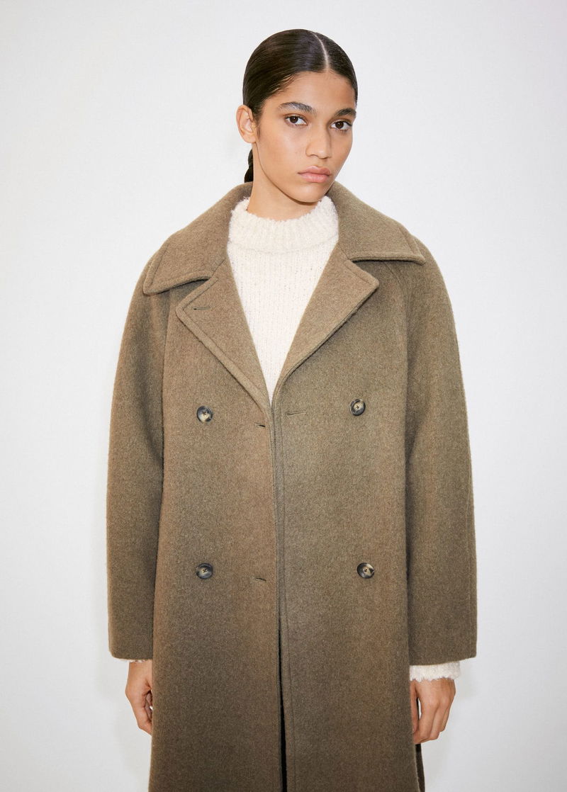 MANGO Double-Breasted Wool Coat in Khaki | Endource