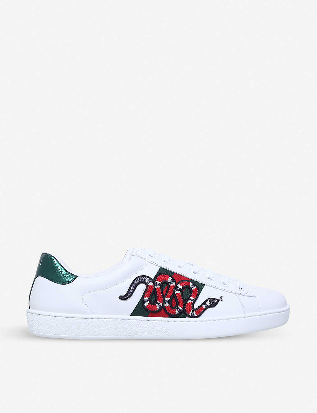 GUCCI Men's New Ace Embroidered-Snake Leather Trainers endource