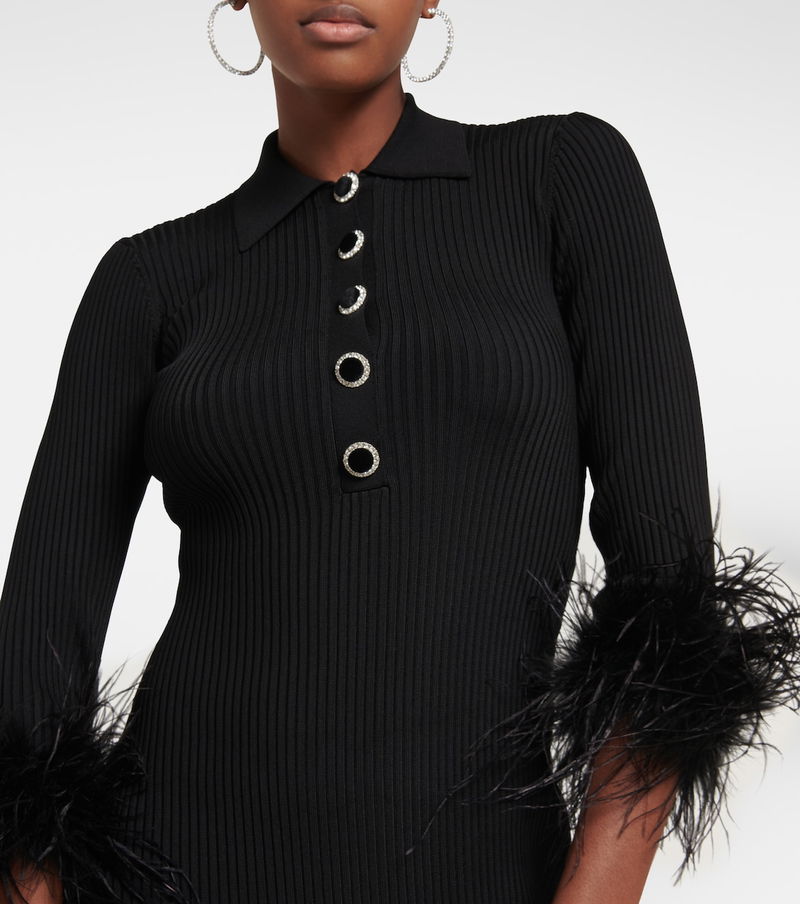 REBECCA VALLANCE Soraya Feather-Trimmed Knit Dress | endource