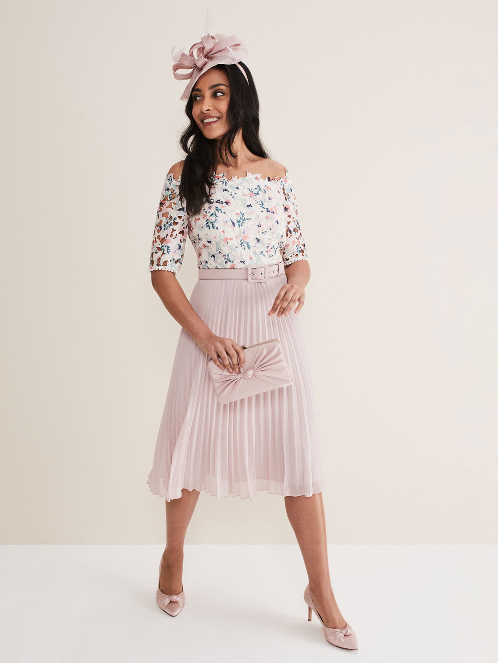 PHASE EIGHT Petite Franky Floral Lace Bodice Midi Dress | endource