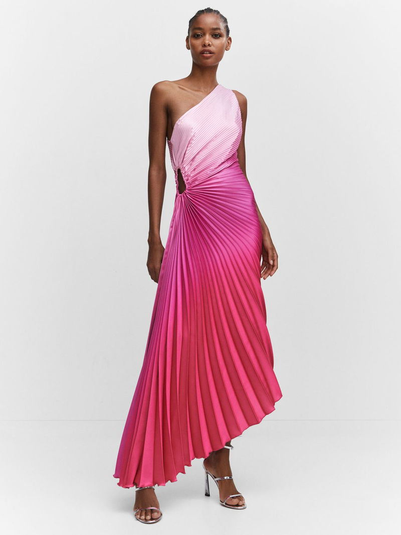 Pleated Mango Overall Dress Asymmetrical Pleated Dress Women MANGO