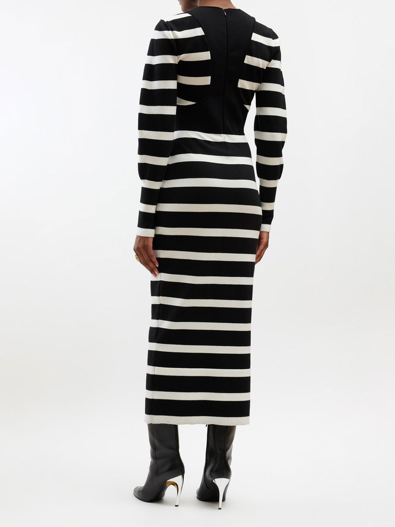 ALEXANDER MCQUEEN Harness-Outline Striped Maxi Dress | endource