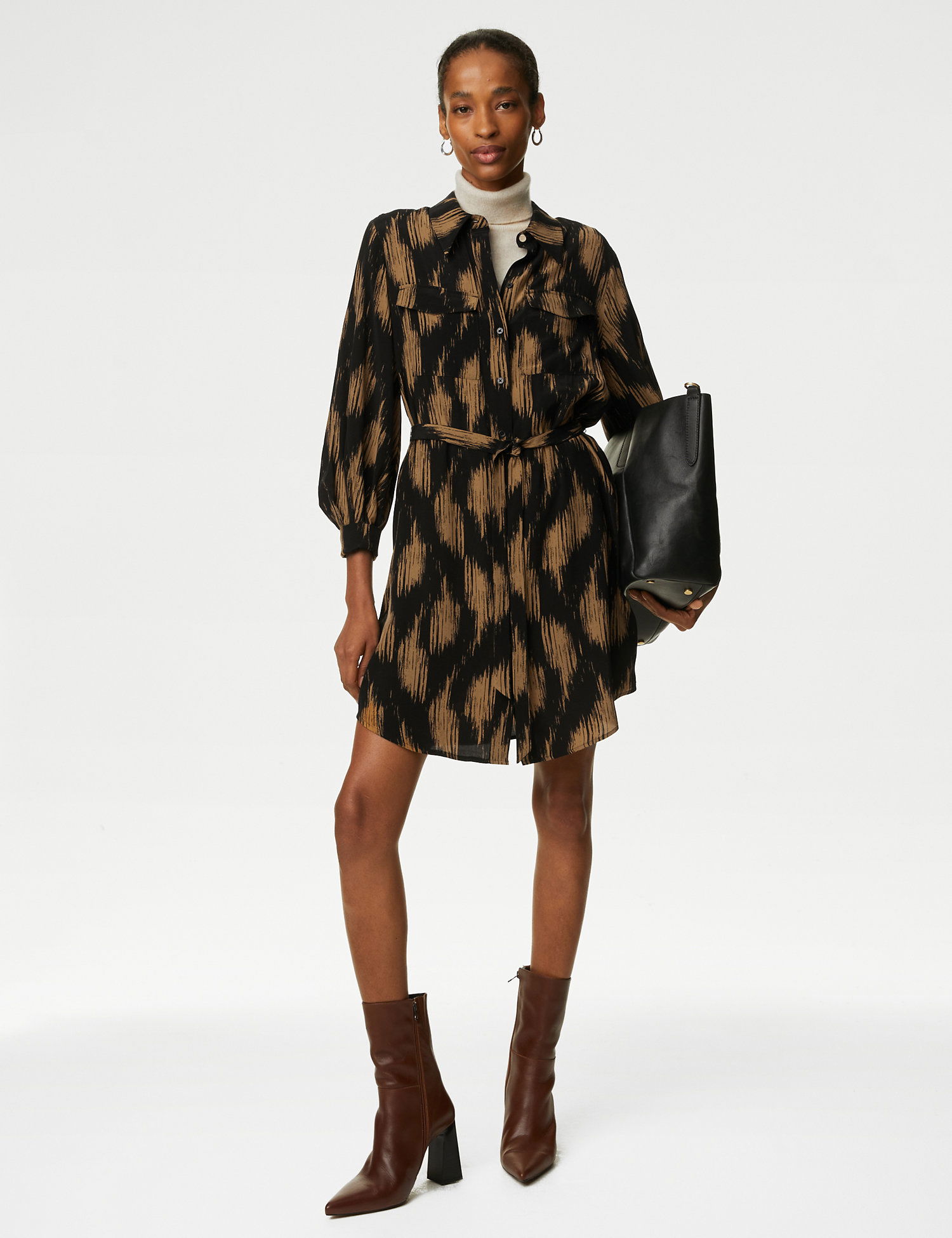 autograph shirt dress AUTOGRAPH Cupro-Rich Printed Collared Shirt Dress