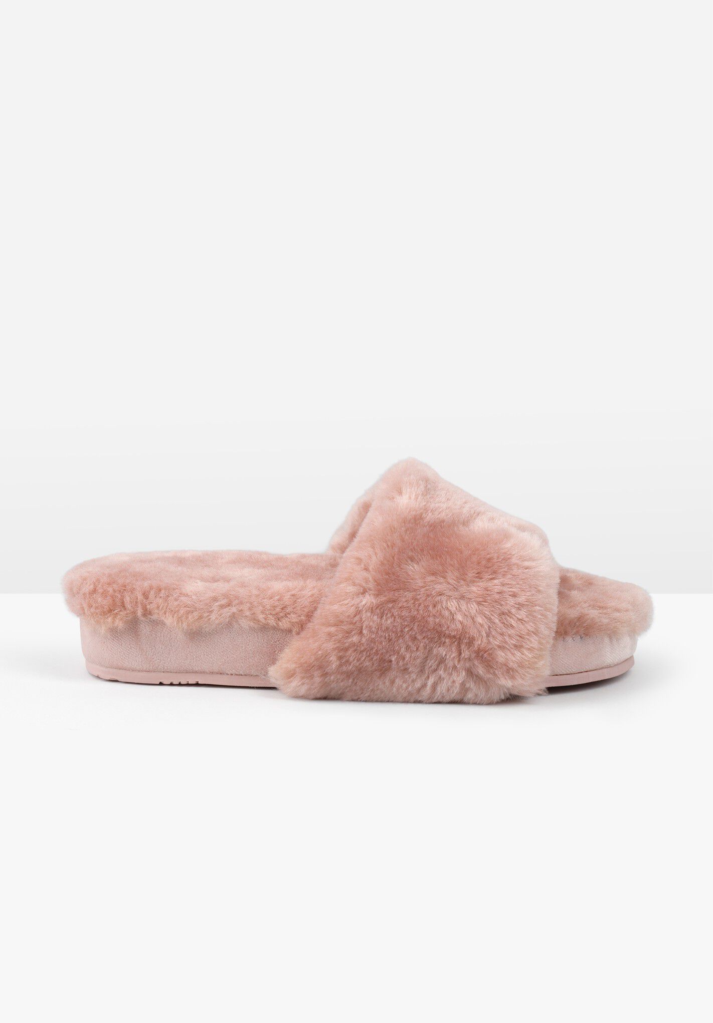 HUSH Bina Faux Fur Slides in Blush Pink | Endource