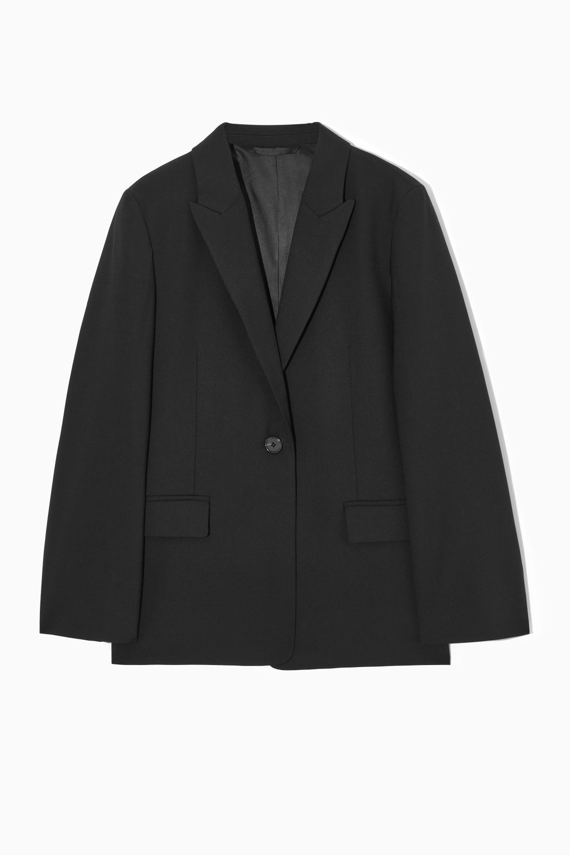 COS Draped-Sleeve Single-Breasted Wool Blazer in BLACK | Endource