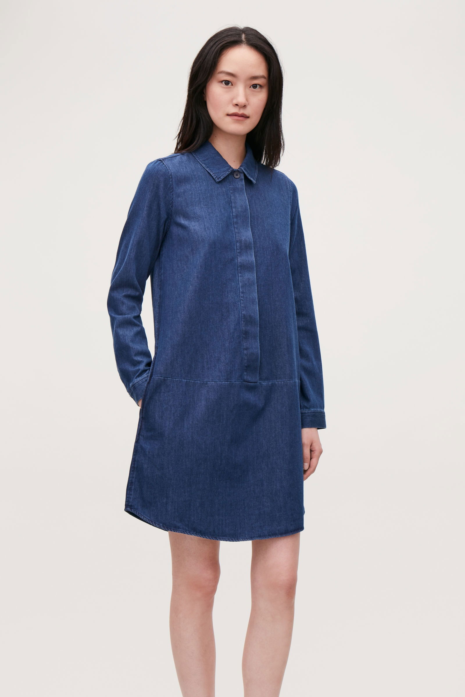 navy blue dress for baby girl A-LINE DENIM MIDI DRESS - INDIGO