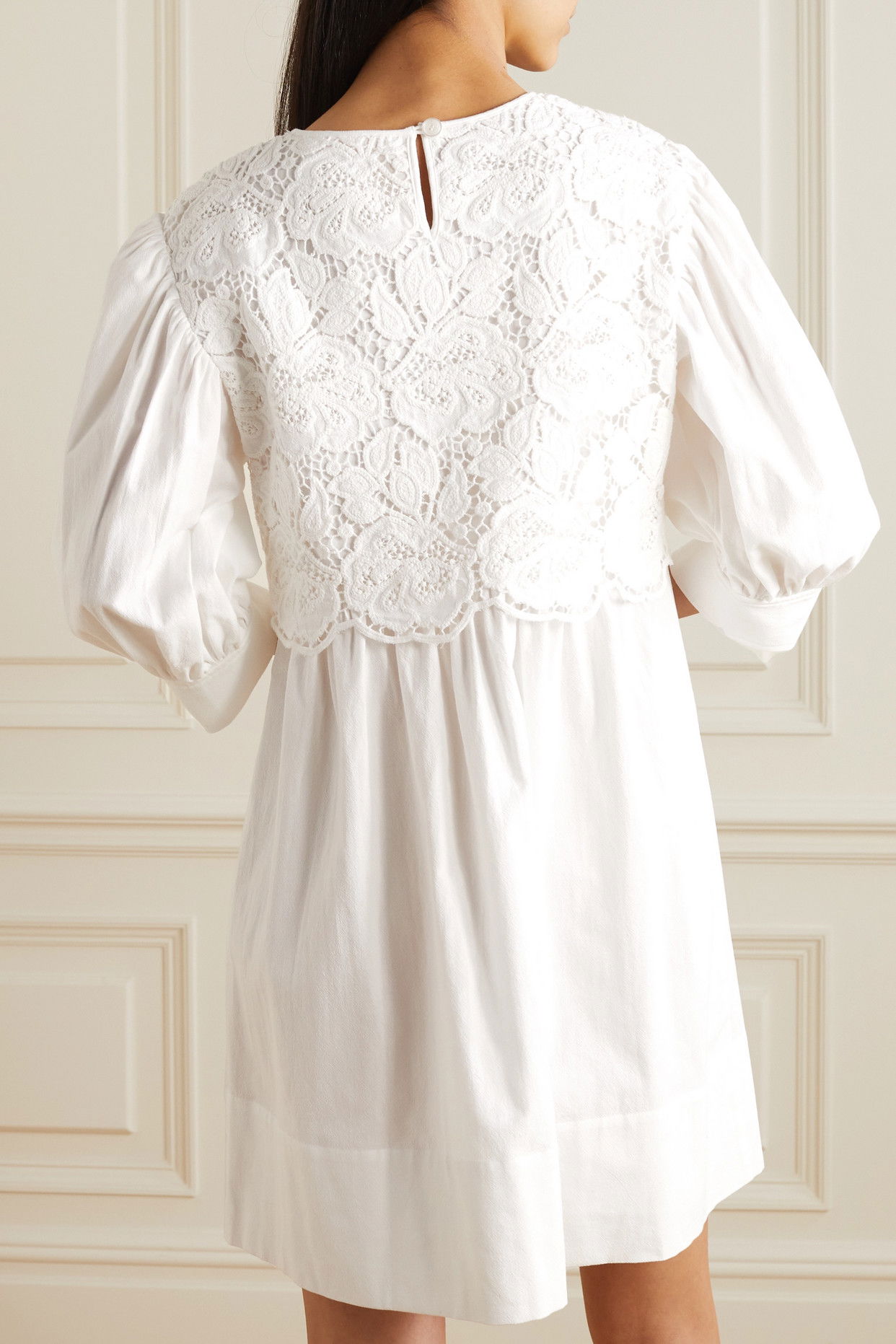 SEE BY CHLO Guipure Lace-Paneled Cotton Mini Dress | endource