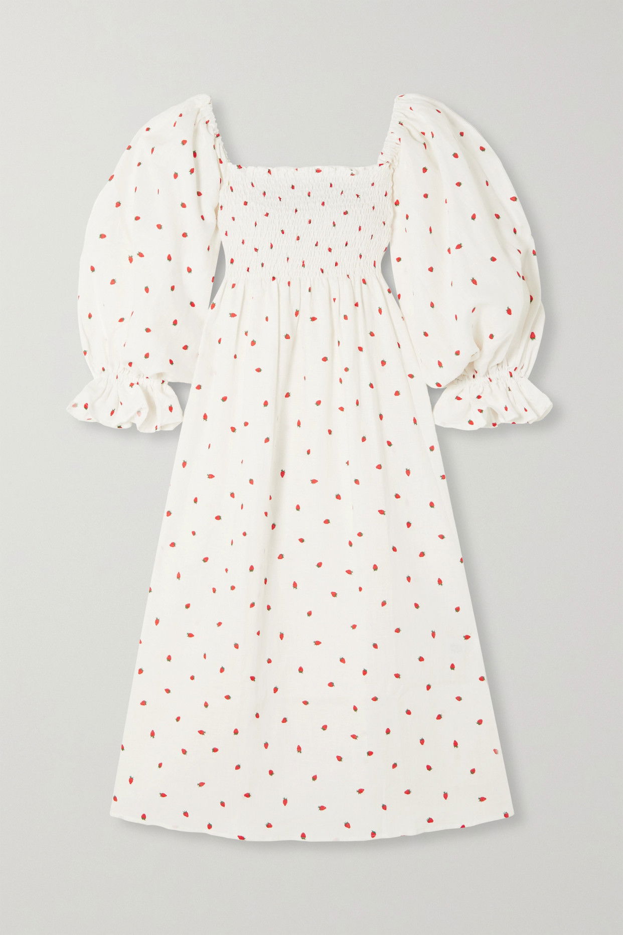 SLEEPER Atlanta Off-The-Shoulder Printed Shirred Linen-Voile Midi Dress | endource SLEEPER Atlanta Off-The-Shoulder Printed Shirred Linen-Voile Midi Dress | endource