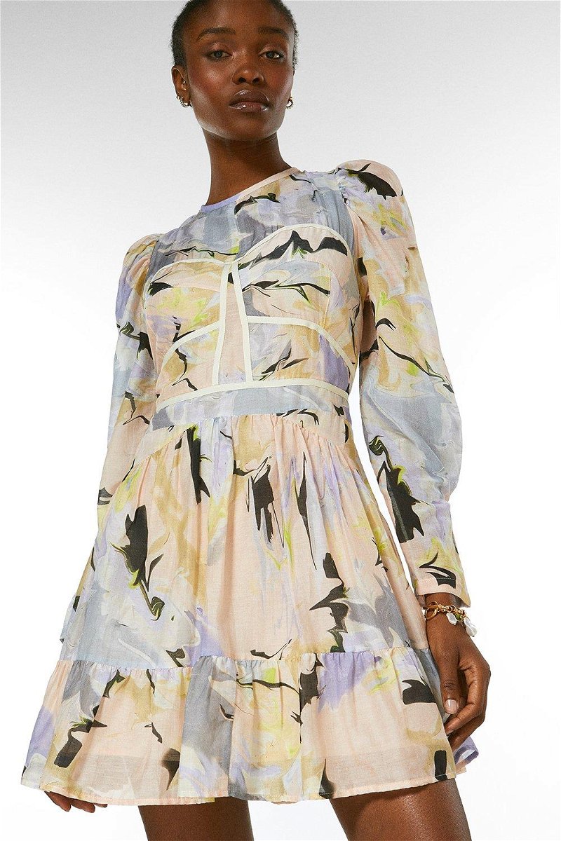 KAREN MILLEN Silk Cotton Corset Detail Short Dress
