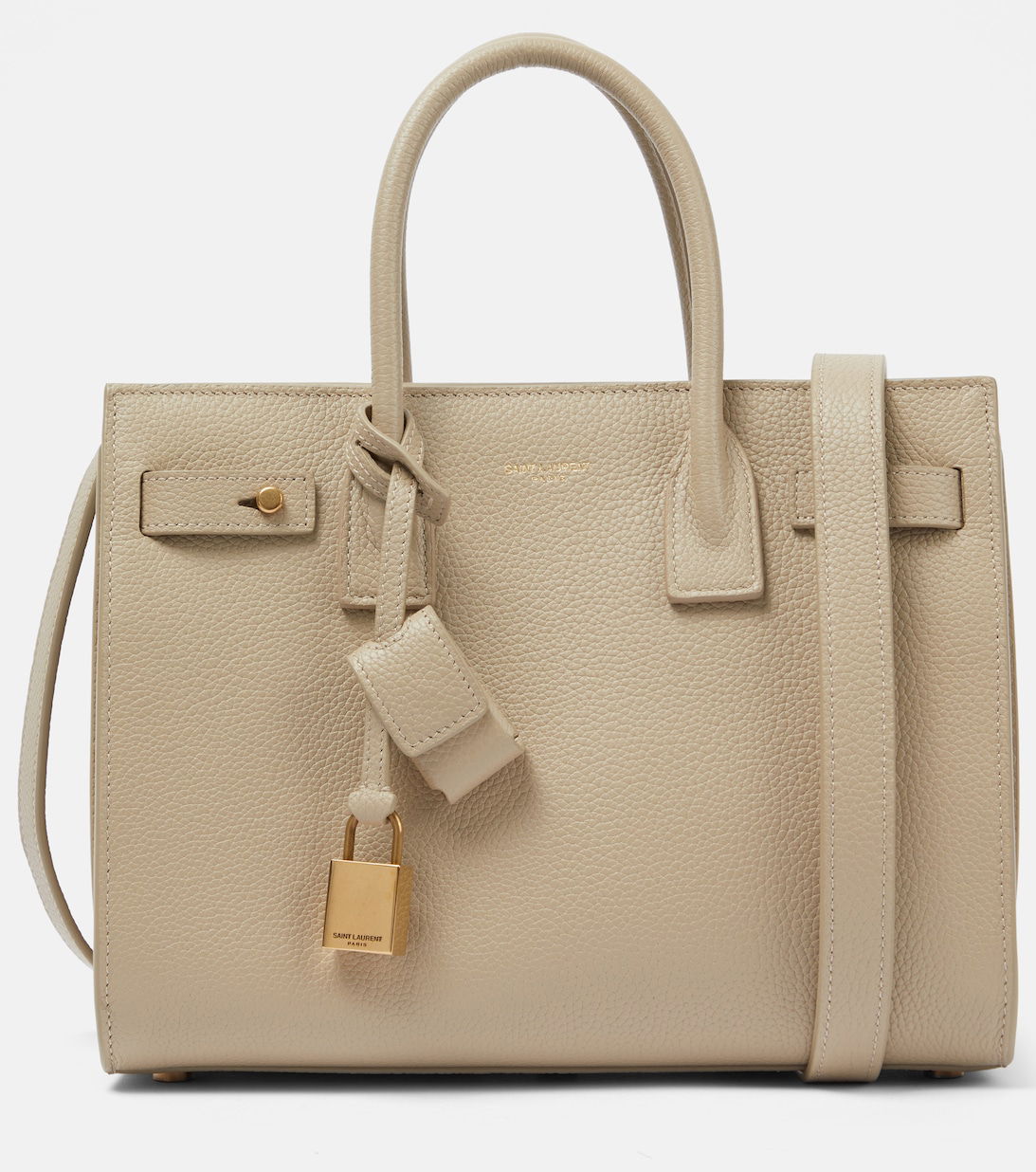 Saint Laurent Men 'Sac De Jour L' Beige Tote Bag With Brass Padlock In Canvas And Leather Man