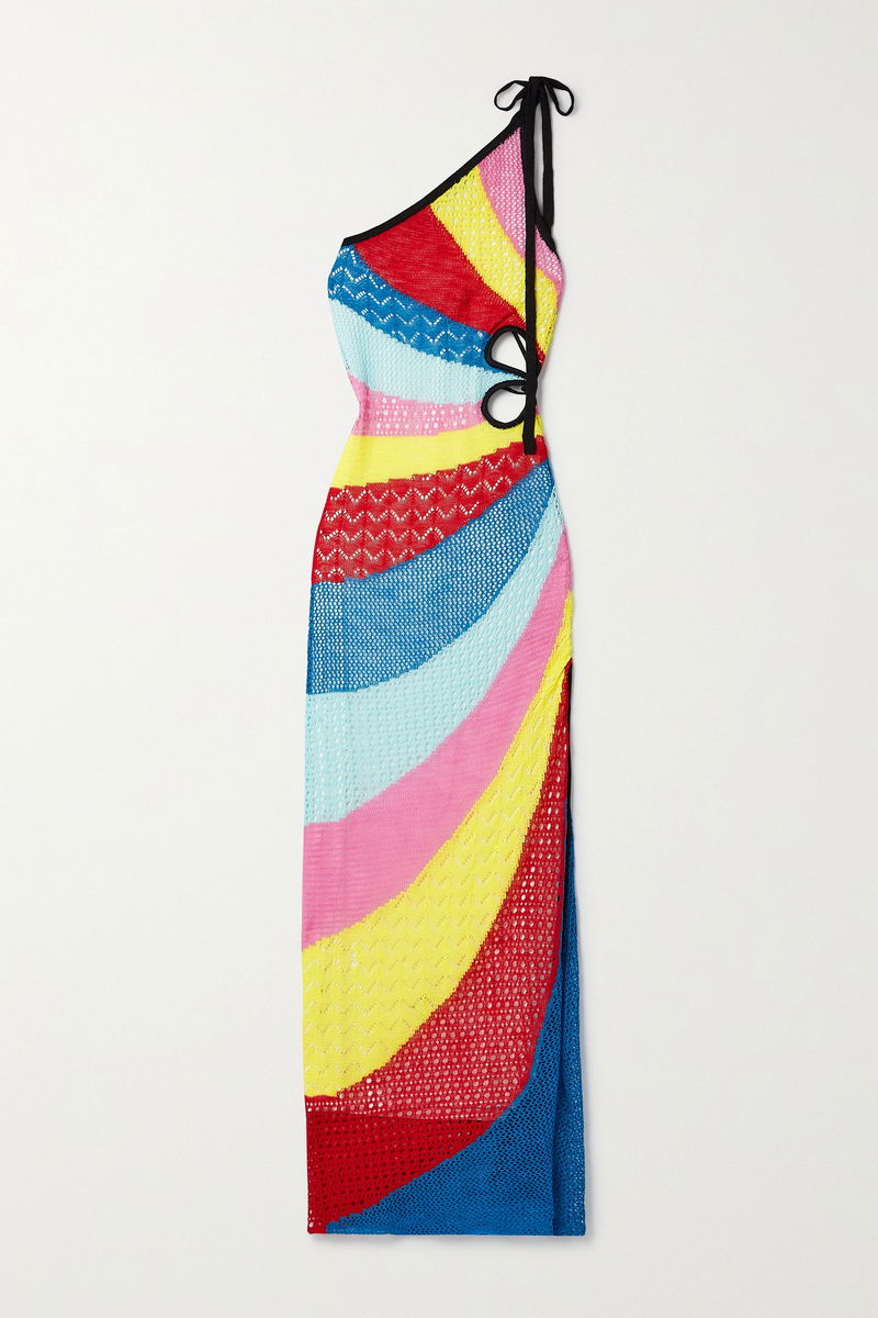 STAUD Alpes One-Shoulder Cutout Crochet-Knit Midi Dress | endource