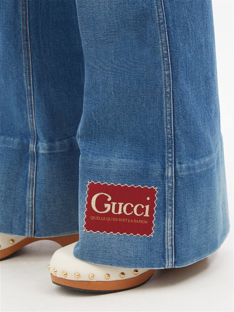 Gucci Flared Embroidered Patches Denim Jeans in Blue
