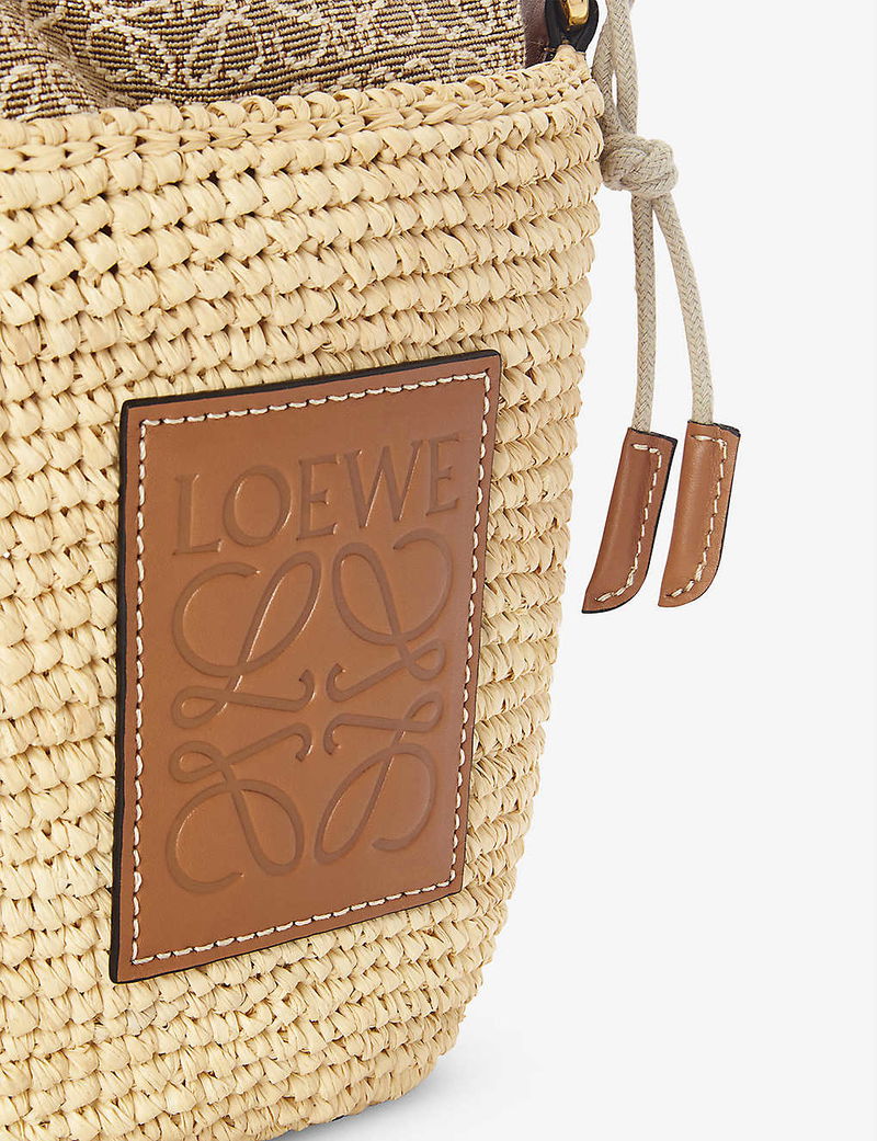 Loewe Paula's Ibiza Leather-trimmed Woven Raffia And Hemp Bucket