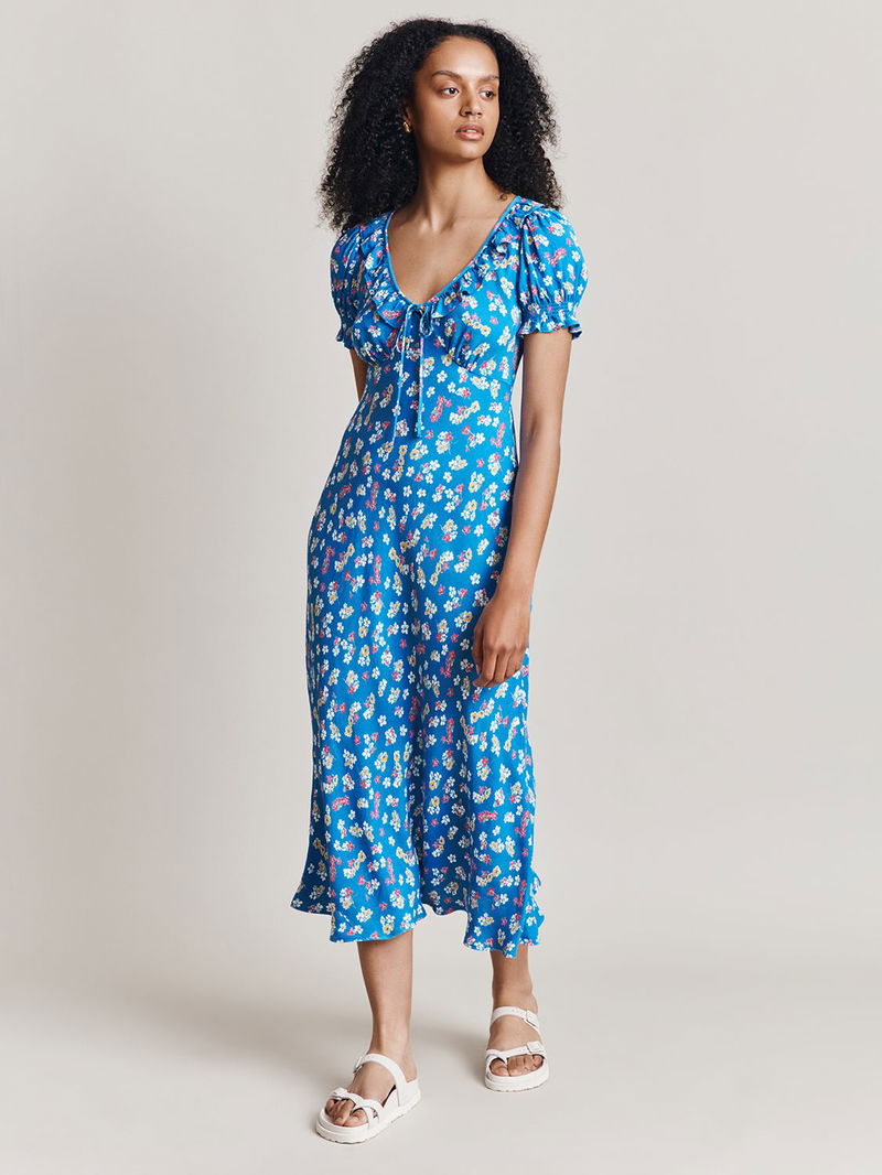 ghost blue floral dress M&S X Ghost Floral Shirred Waist Midi Dress main image 1