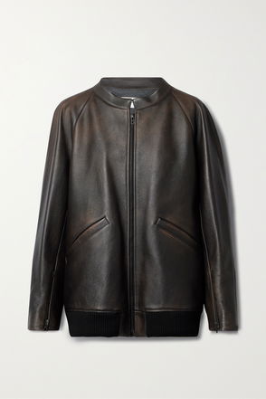 Acne Studios Onnea Faux Leather Down Bomber Jacket in Dark Brown