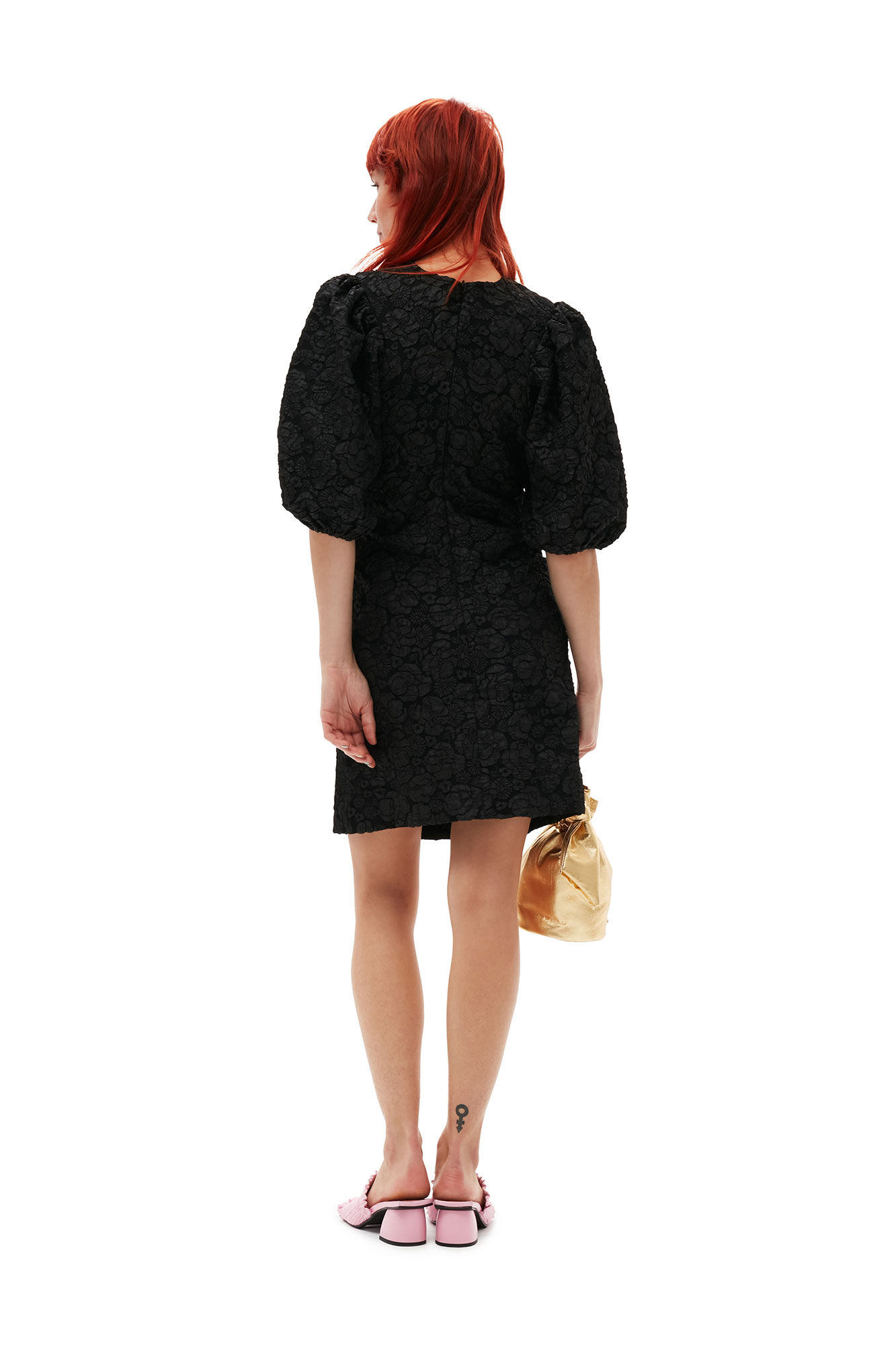 GANNI Stretch Jacquard Puff Sleeves Mini Dress | endource