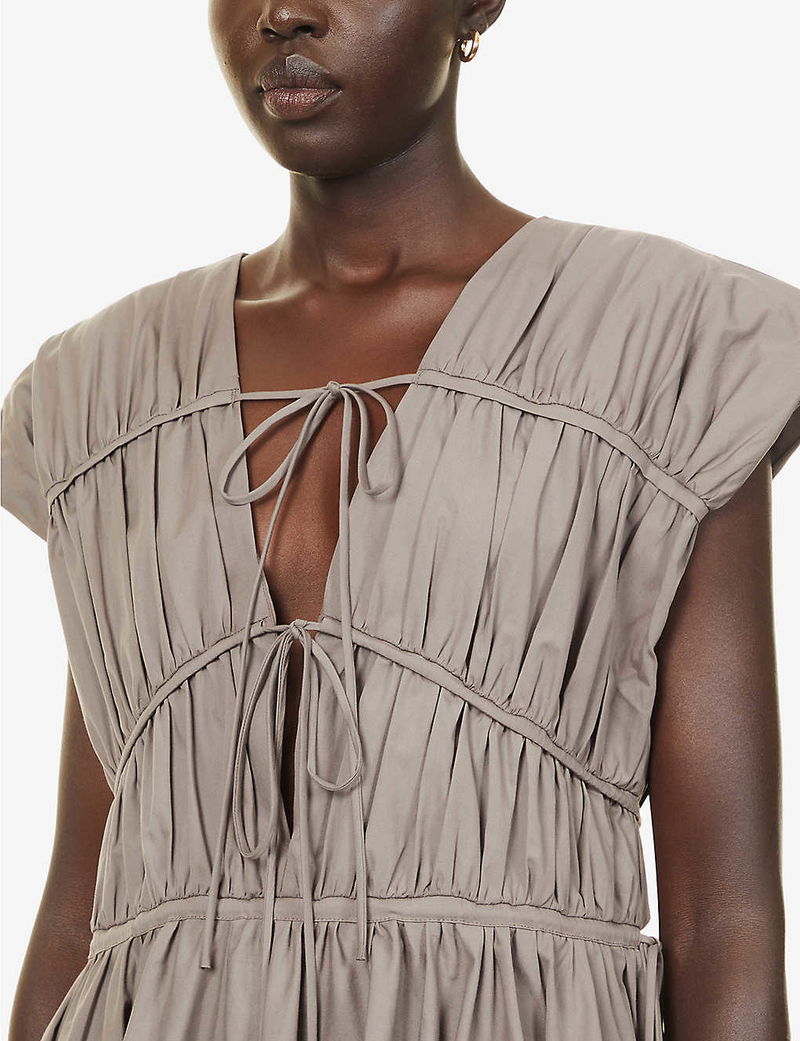 TOVE Clara Sleeveless Organic Cotton-Poplin Mini Dress in KHAKI 