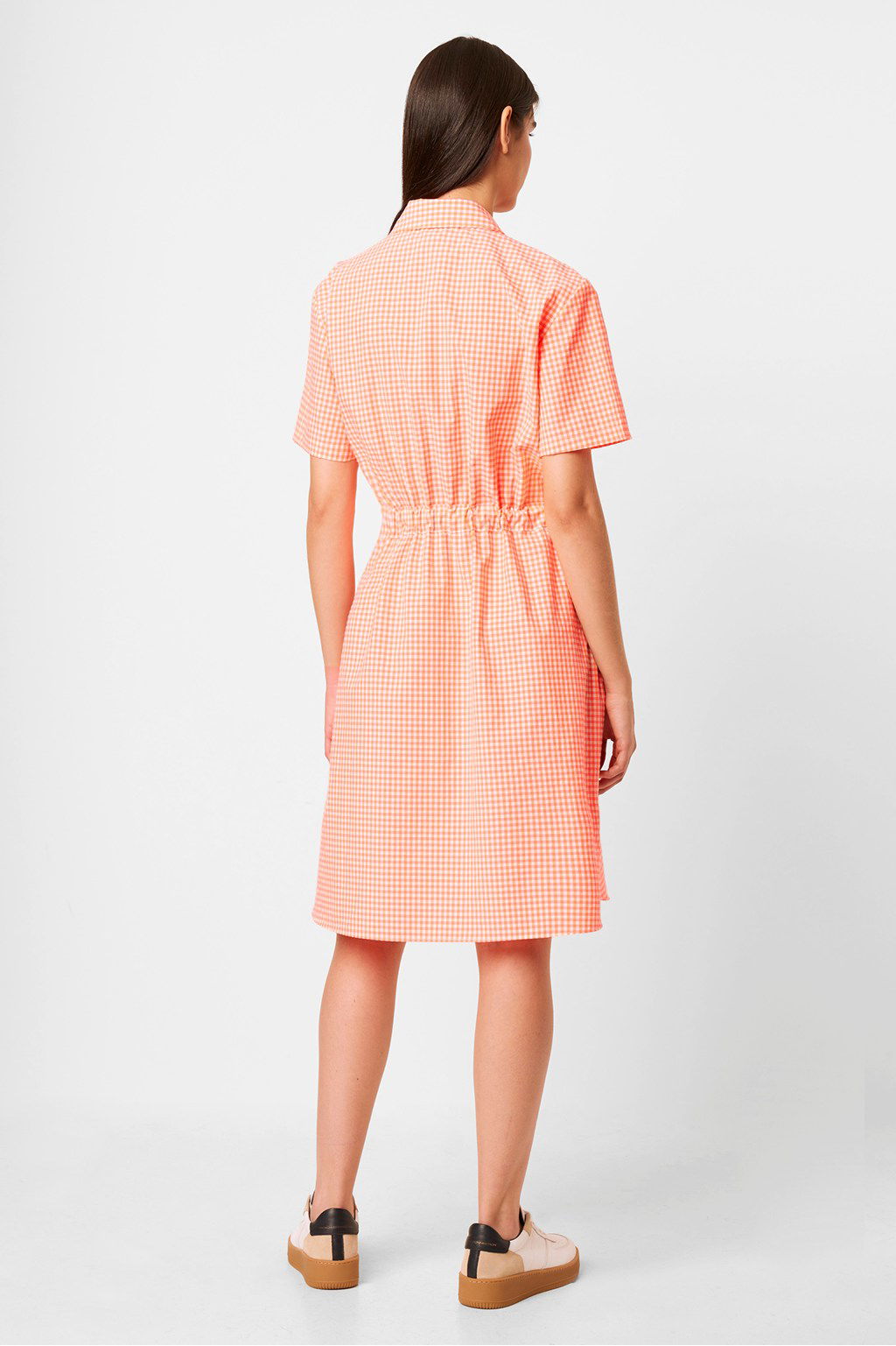 french connection pink gingham dress French Connection Brich Gingham Dress S Preppy Puff Sleeve Tiered Cutout Smock