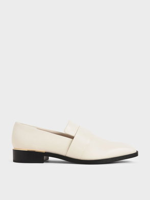 Cream leather loafers with gold detailing