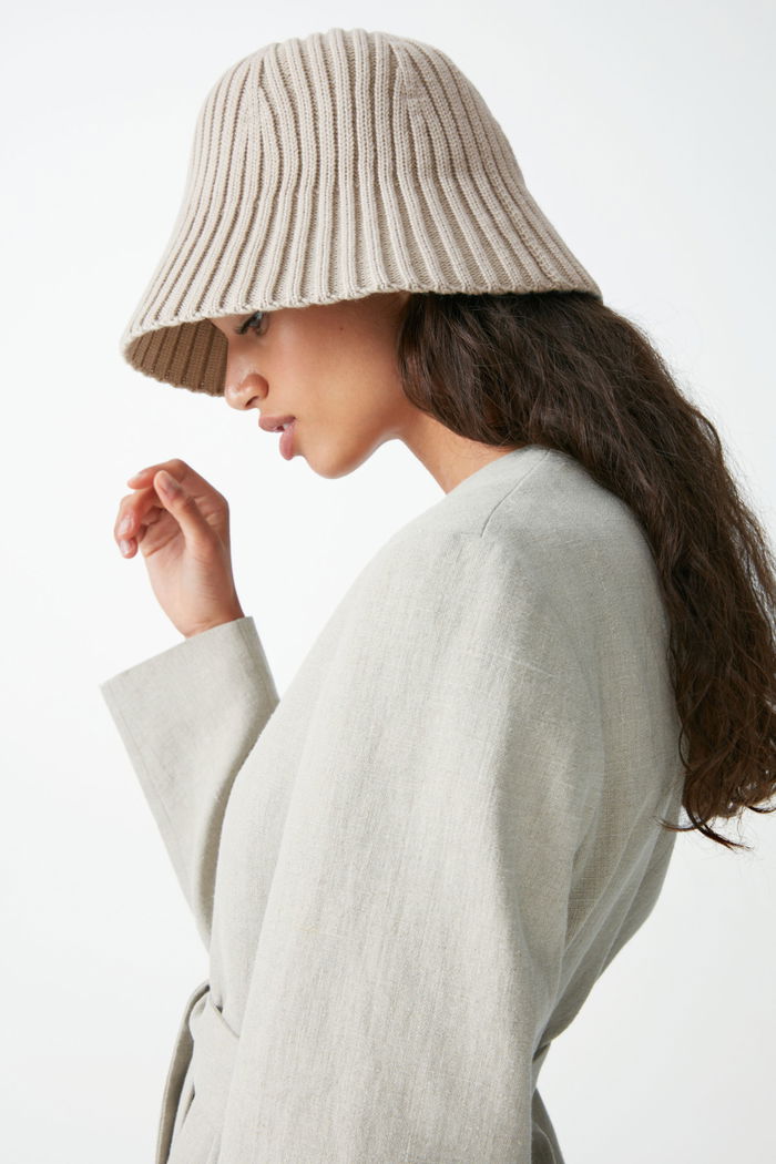 COS Merino Knit Bucket Hat in taupe Endource