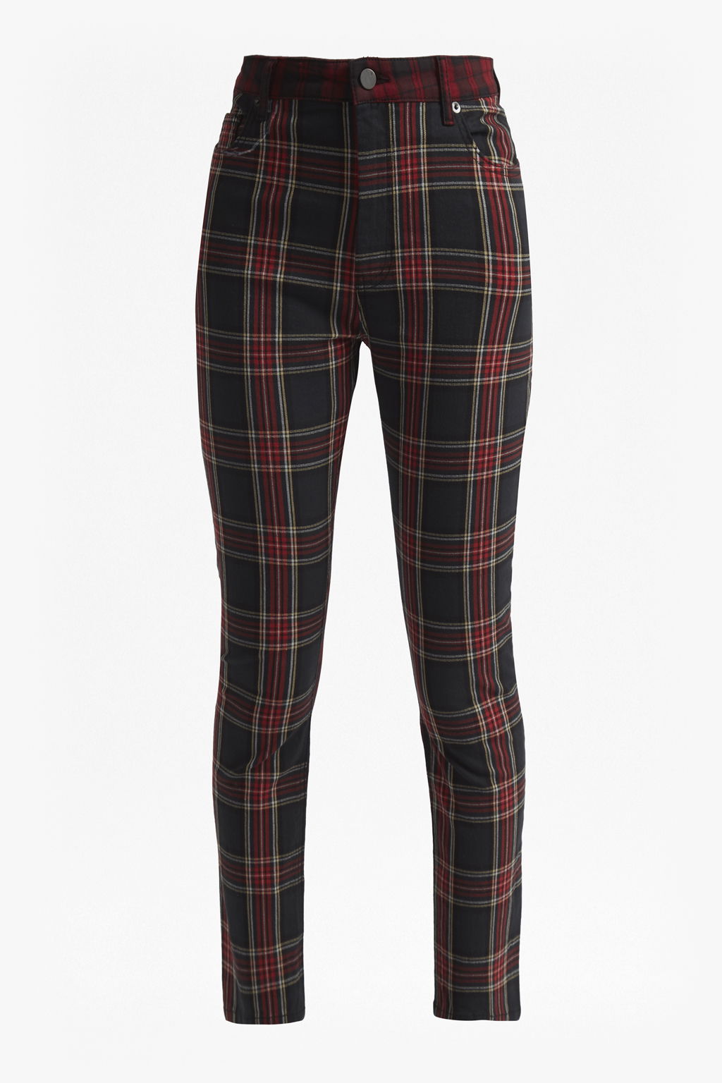 Red Slim Tartan Trousers Skinny Stretch Plaid Pants Check Jeans