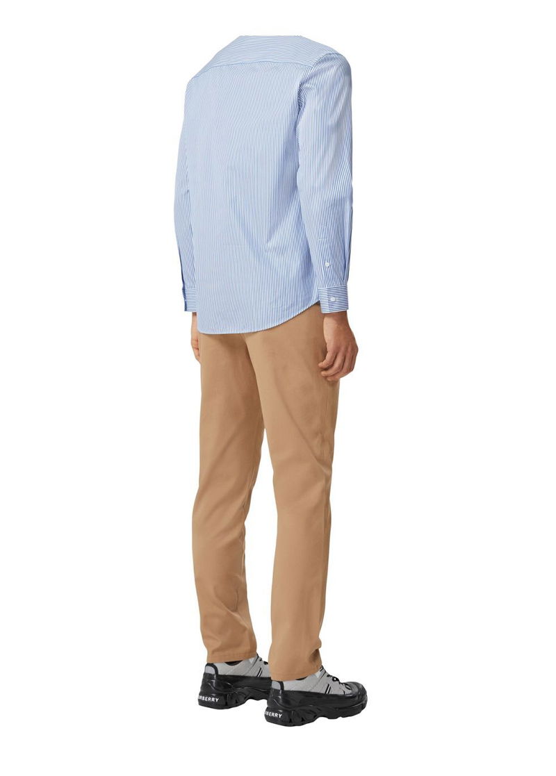 BURBERRY Logo Applique Striped Cotton Poplin Shirt | endource