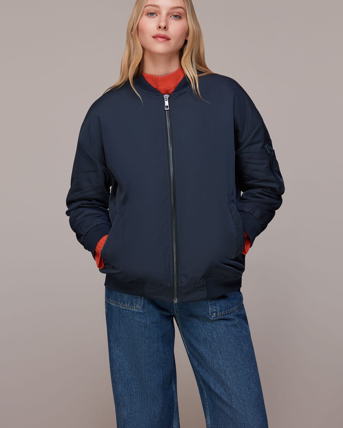 WHISTLES Maria Bomber Jacket in Navy Endource