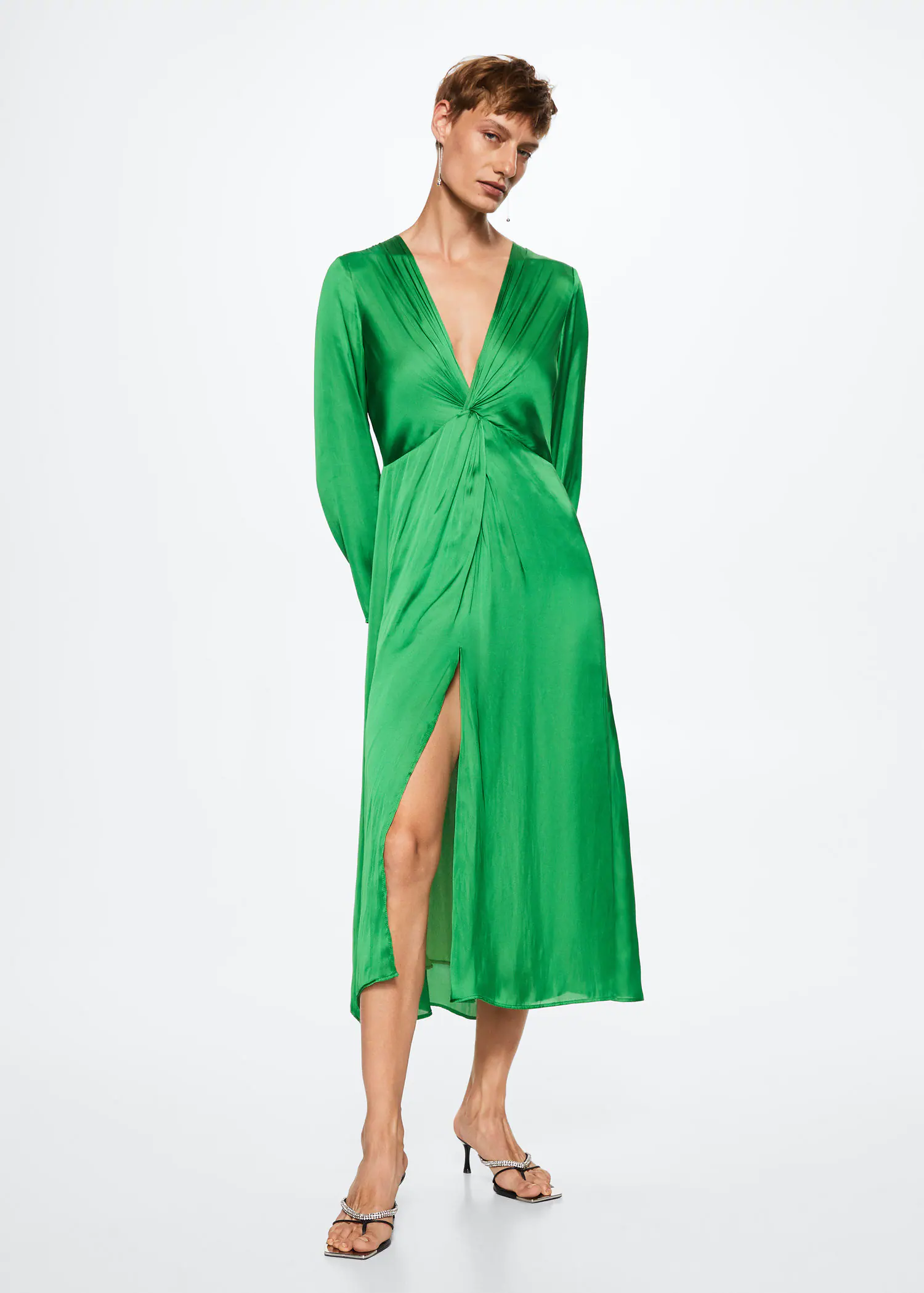 mango side slit satin dress Asymmetrical satin dress with side slits