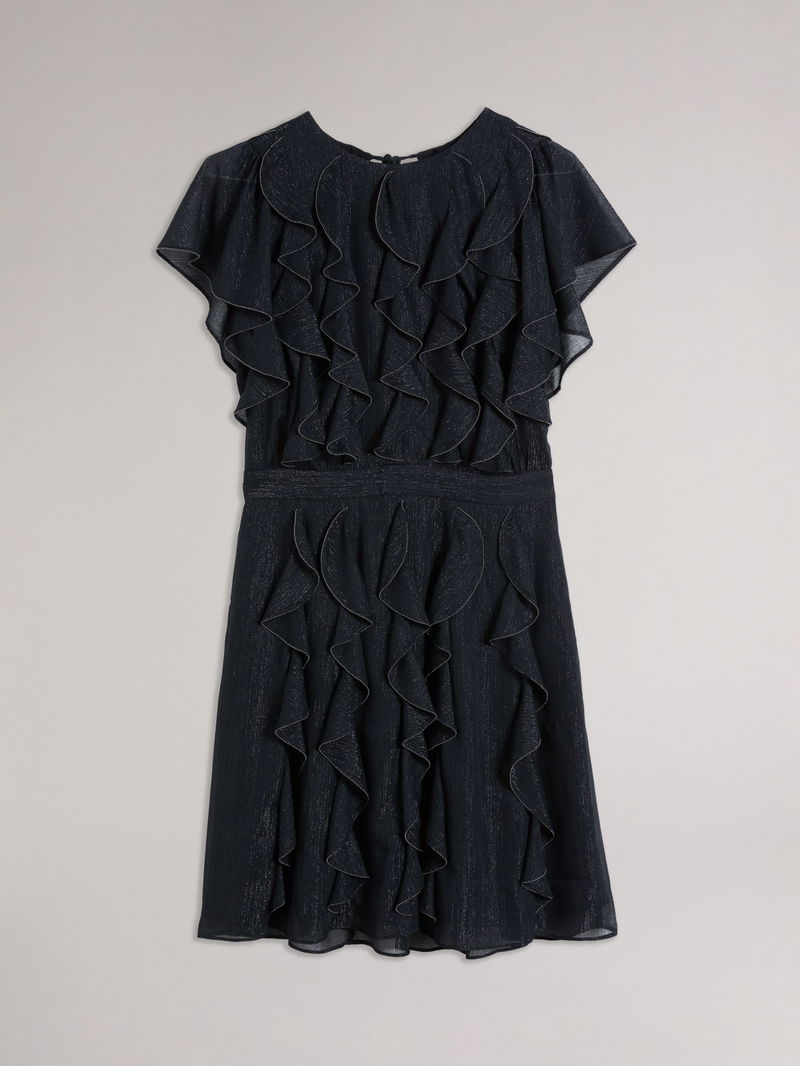 TED BAKER Dollei Ruffle Metal Ball Trim Mini Dress | endource TED BAKER Dollei Ruffle Metal Ball Trim Mini Dress | endource