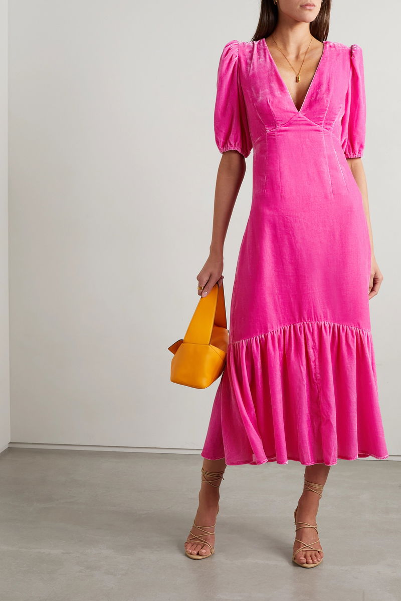 knee length dresses for ladies Boden Women's Tilda Velvet Midi Dress in Pink main image 0