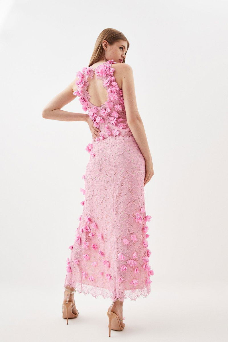 KAREN MILLEN Petite Floral Applique On Lace Woven Midi Dress | endource KAREN MILLEN Petite Floral Applique On Lace Woven Midi Dress | endource