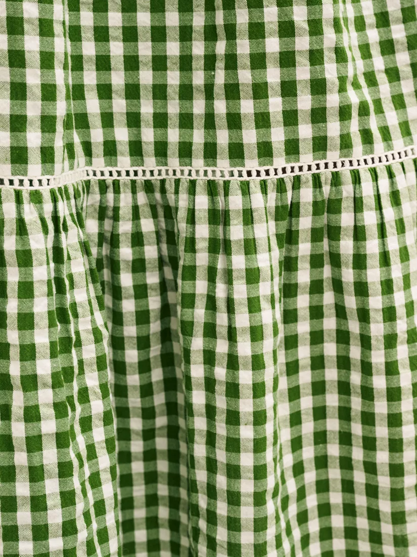 green gingham elsa smock midi dress NOBODY'S CHILD Elsa Seersucker Gingham Midi Dress