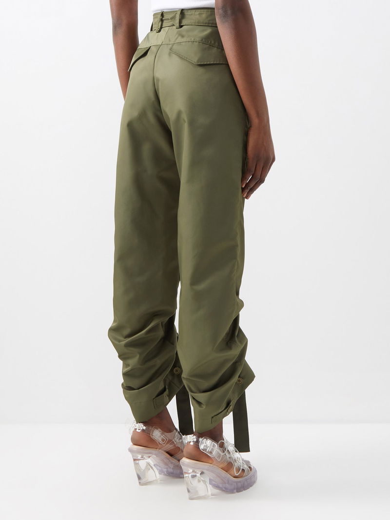 SIMONE ROCHA Gathered Cuff Satin Trousers in Green