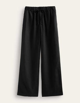 Relaxed Pull-on Linen Trousers - Black