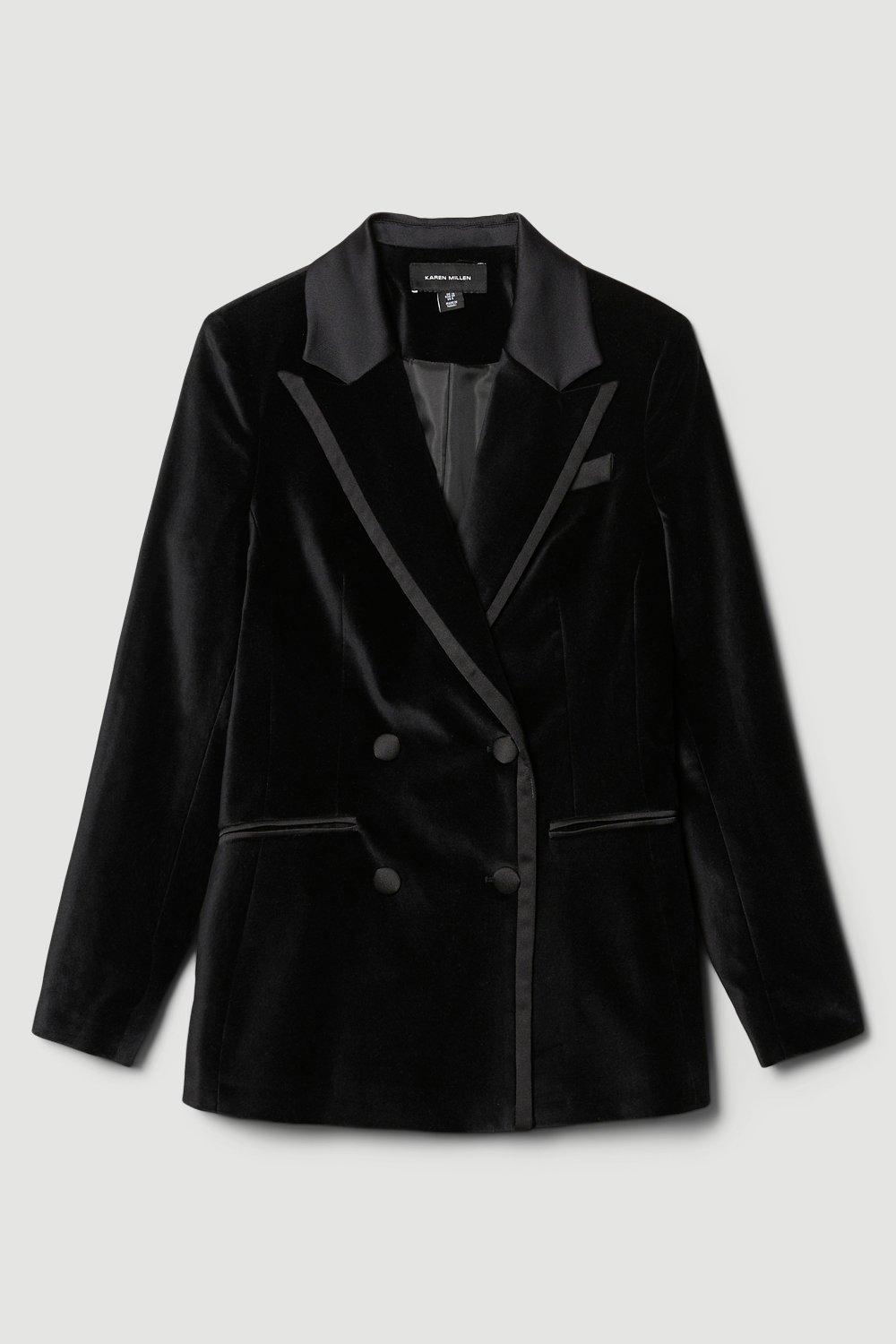 KAREN MILLEN Velvet Double Breasted Tailored Jacket Endource